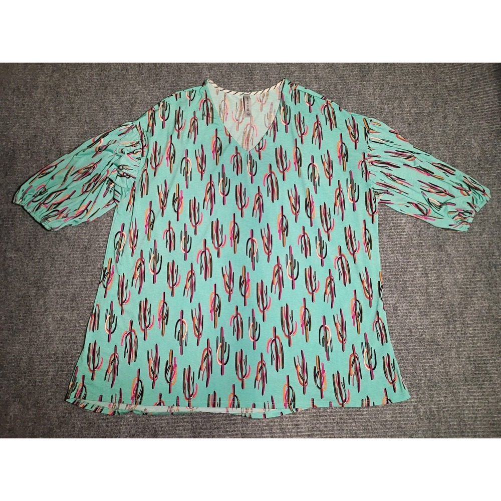 Honeyme Curvy Women's V-Neck Western Cactus Blouse Size XXL